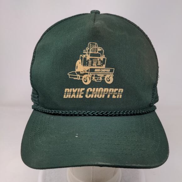 Dixie Chopper Snapback Mesh Back Trucker Hat Green Distressed Graphic Logo - Picture 2 of 9
